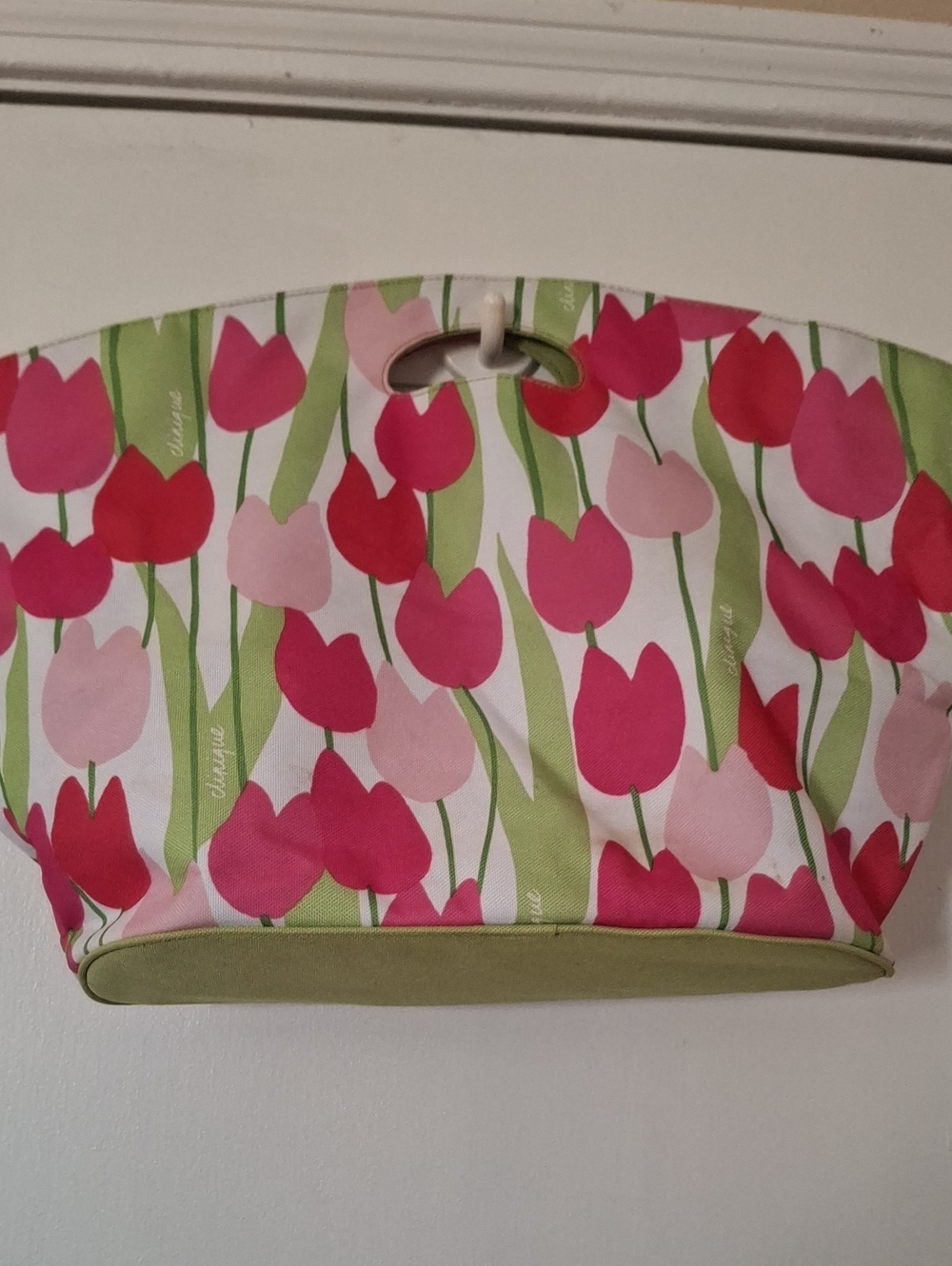 Clinique Pink Tulip Print Tote with Green Trim